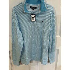 Crown & Ivy Men's Medium 1/4 Zip Blue Striped Pullover